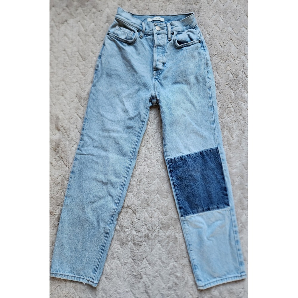 PacSun High Rise Straight Leg Two Tone Patchwork Jeans Light Wash 0 22" waist